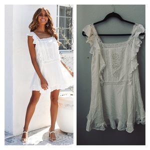 indikah white lace sleeveless mini ruffle dress womens XS